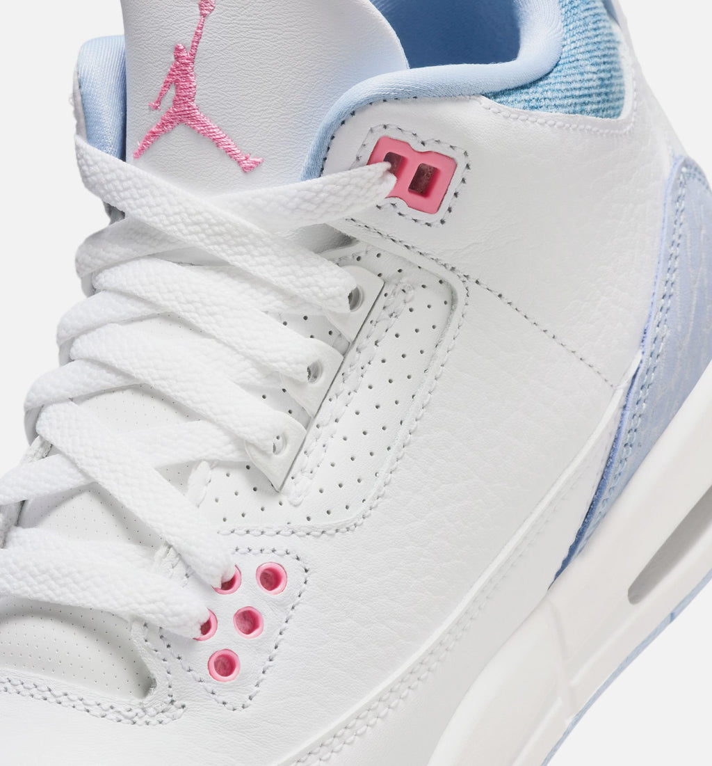 Air Jordan 3 Retro Grade School Sneakers - White/Cobalt Bliss/Football Grey/Pink Glow