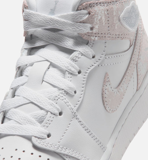 Air Jordan 1 Mid SE Grade School Sneakers - White/Field Silver
