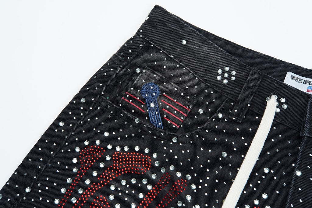 VALLEY Iced Out Rhinestone Denim Jorts
