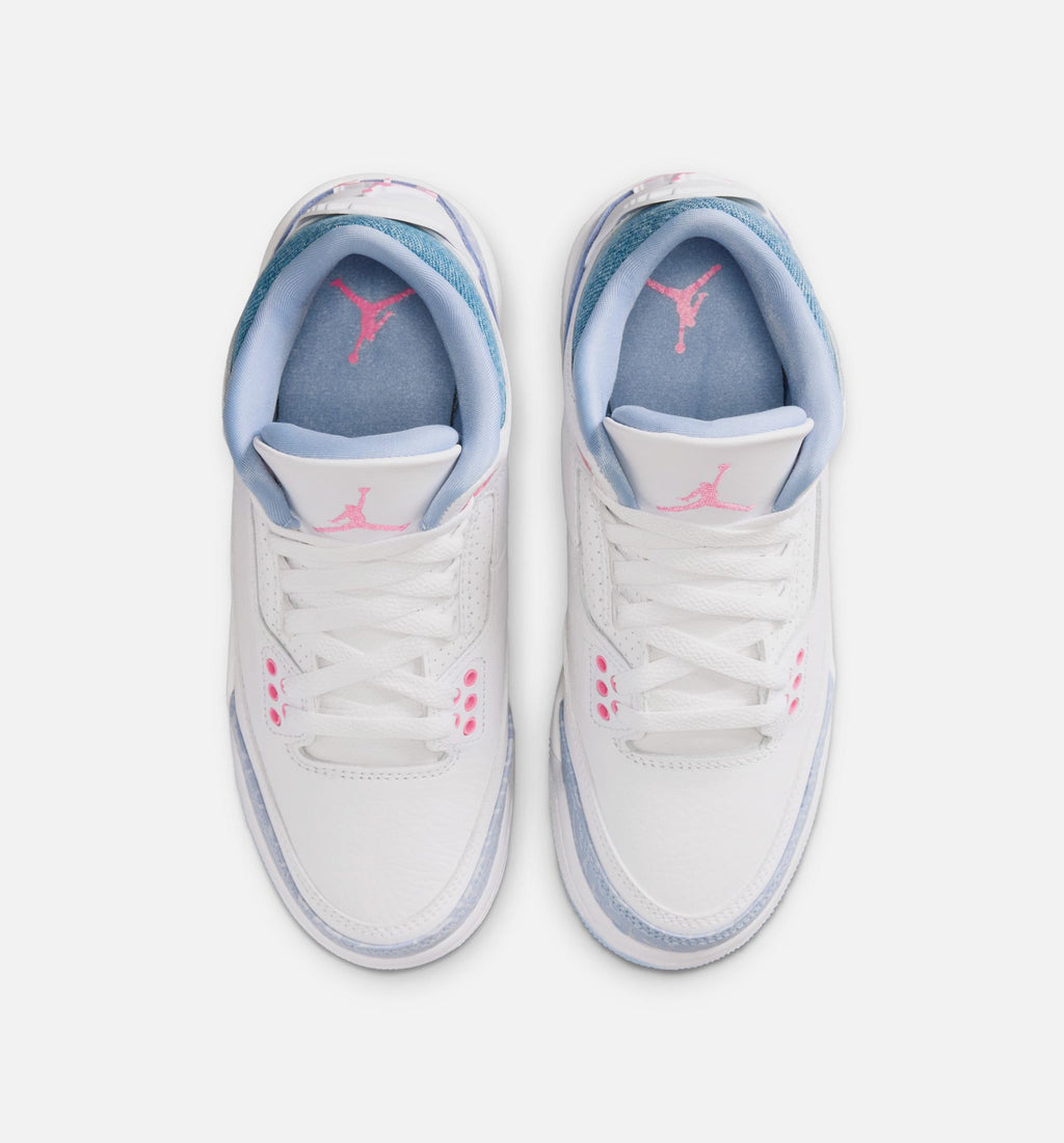 Air Jordan 3 Retro Grade School Sneakers - White/Cobalt Bliss/Football Grey/Pink Glow