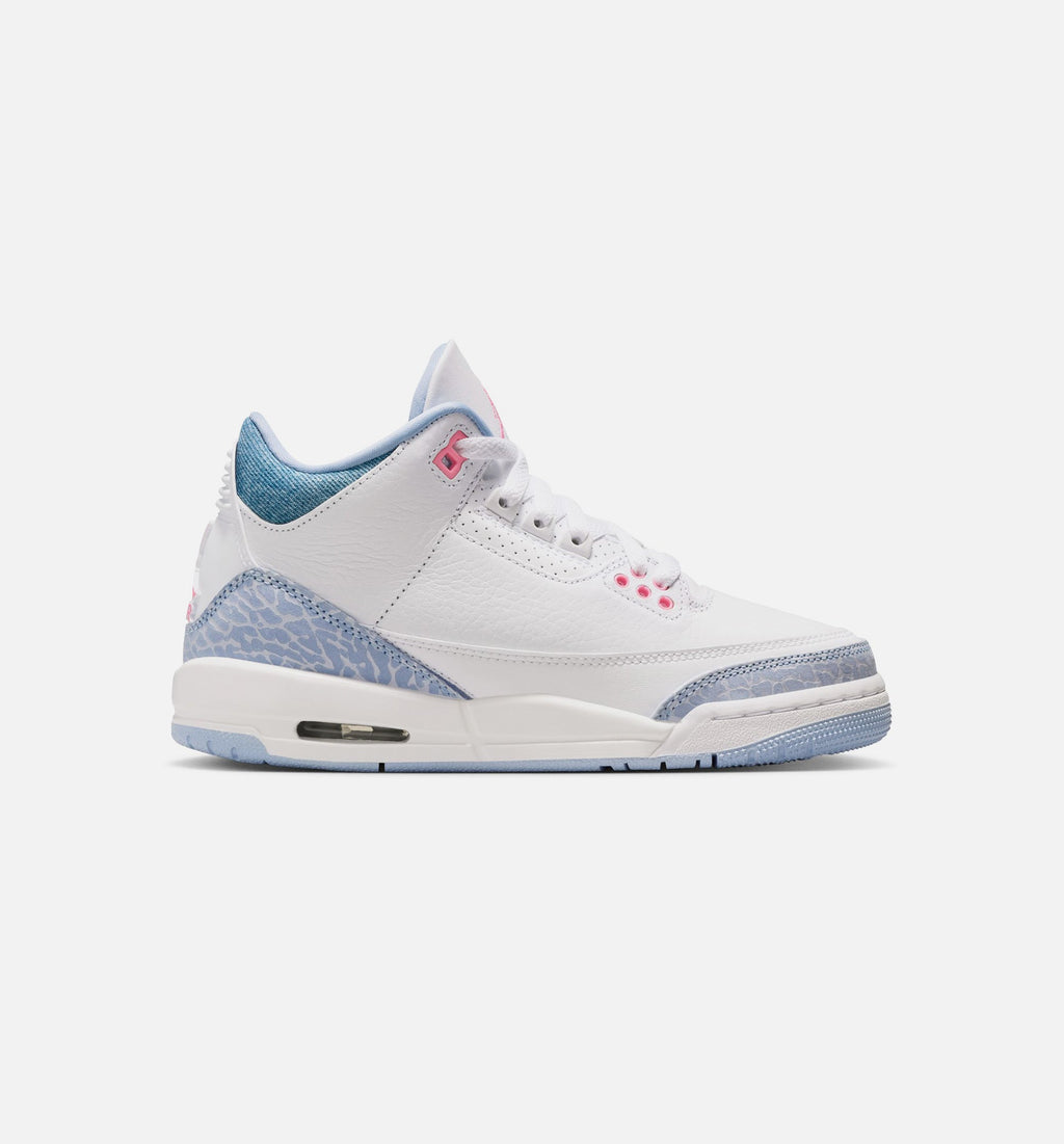Air Jordan 3 Retro Grade School Sneakers - White/Cobalt Bliss/Football Grey/Pink Glow