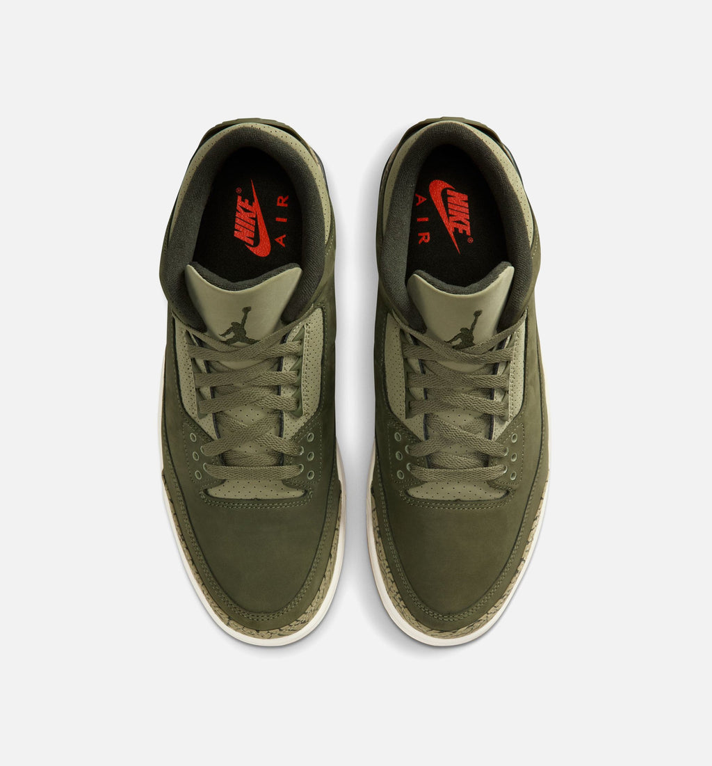 Air Jordan 3 Retro Men's Sneakers - Medium Olive/Sequoia/Neutral Olive/Sail/Total Crimson